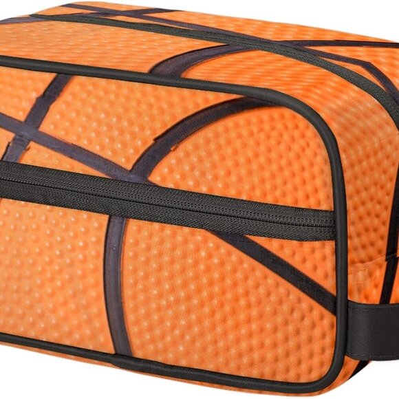 Basketball Texture Ball Portable Travel Toiletry Bag, Sport Dopp Kit Cosmetic Or - Picture 1 of 7